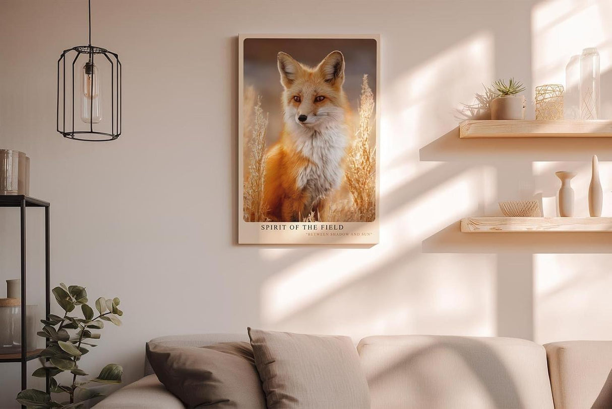 Paul Sinus Wandbild in 40x60cm Spirit of the Field – Naturgetreues Fuchsporträt im goldenen Feldlicht
