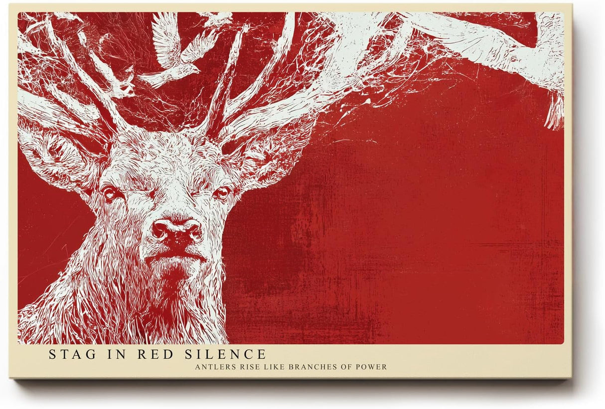 Paul Sinus Wandbild 120x80cm Stag in Red Silence Hirsch Illustration moderne Tierkunst Poster für Wohnzimmer Büro Studio