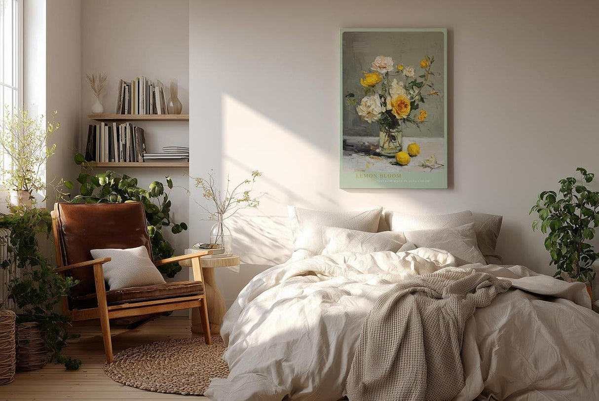 Paul Sinus Wandbild in 40x60cm Stillleben mit gelben und weißen Rosen – ausdrucksstarkes Ölgemälde für elegante Raumgestaltung