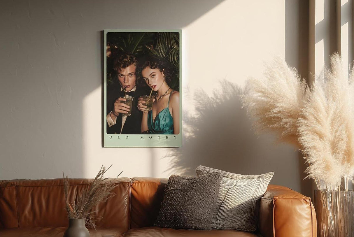 Paul Sinus Wandbild in 40x60cm Stilvolles Paar im Vintage-Look mit Cocktails vor tropischem Hintergrund