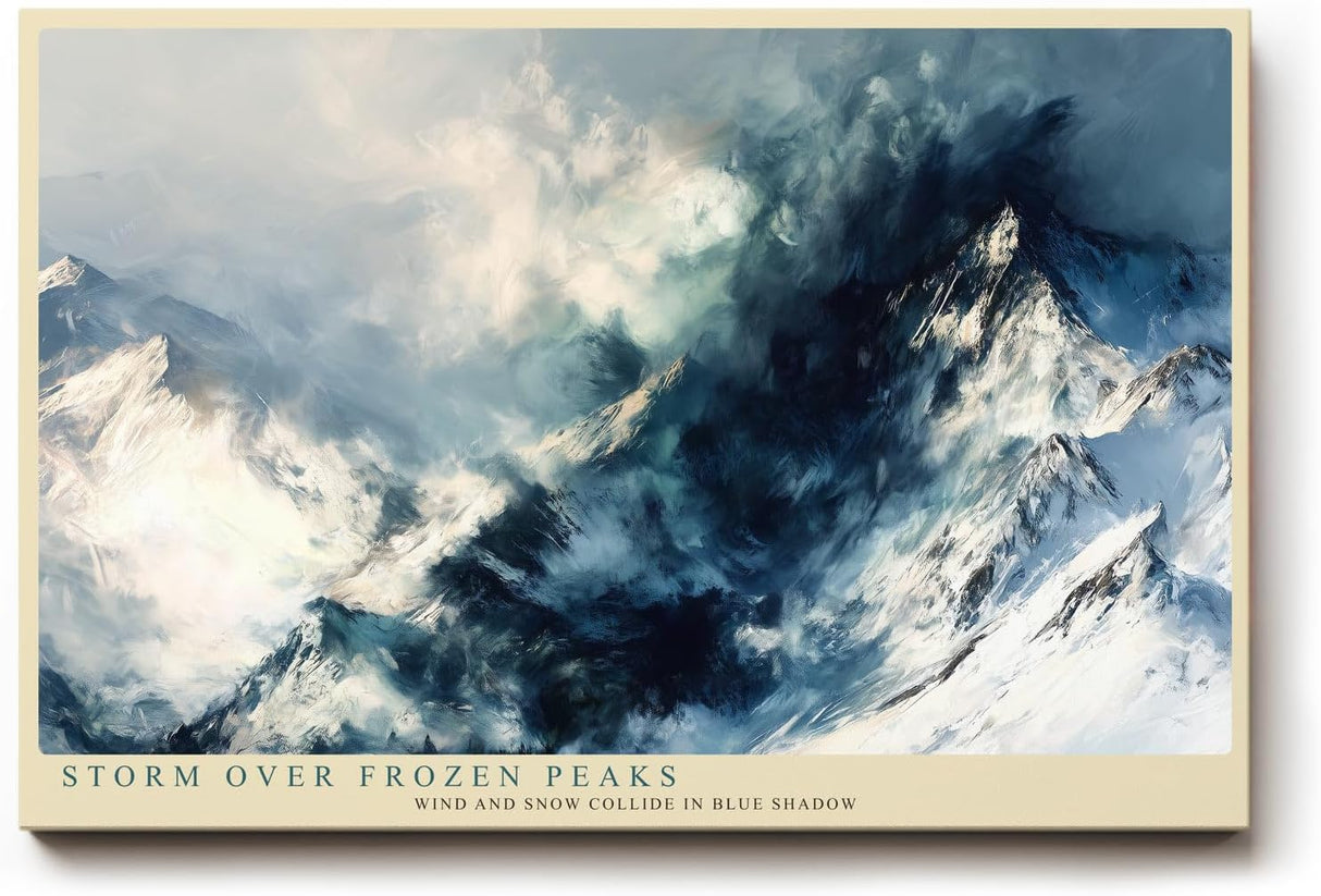 Paul Sinus Wandbild 120x80cm Storm Over Frozen Peaks dramatische Schneebirge Landschaft moderne Natur Kunst Poster für Wohnzimmer Büro