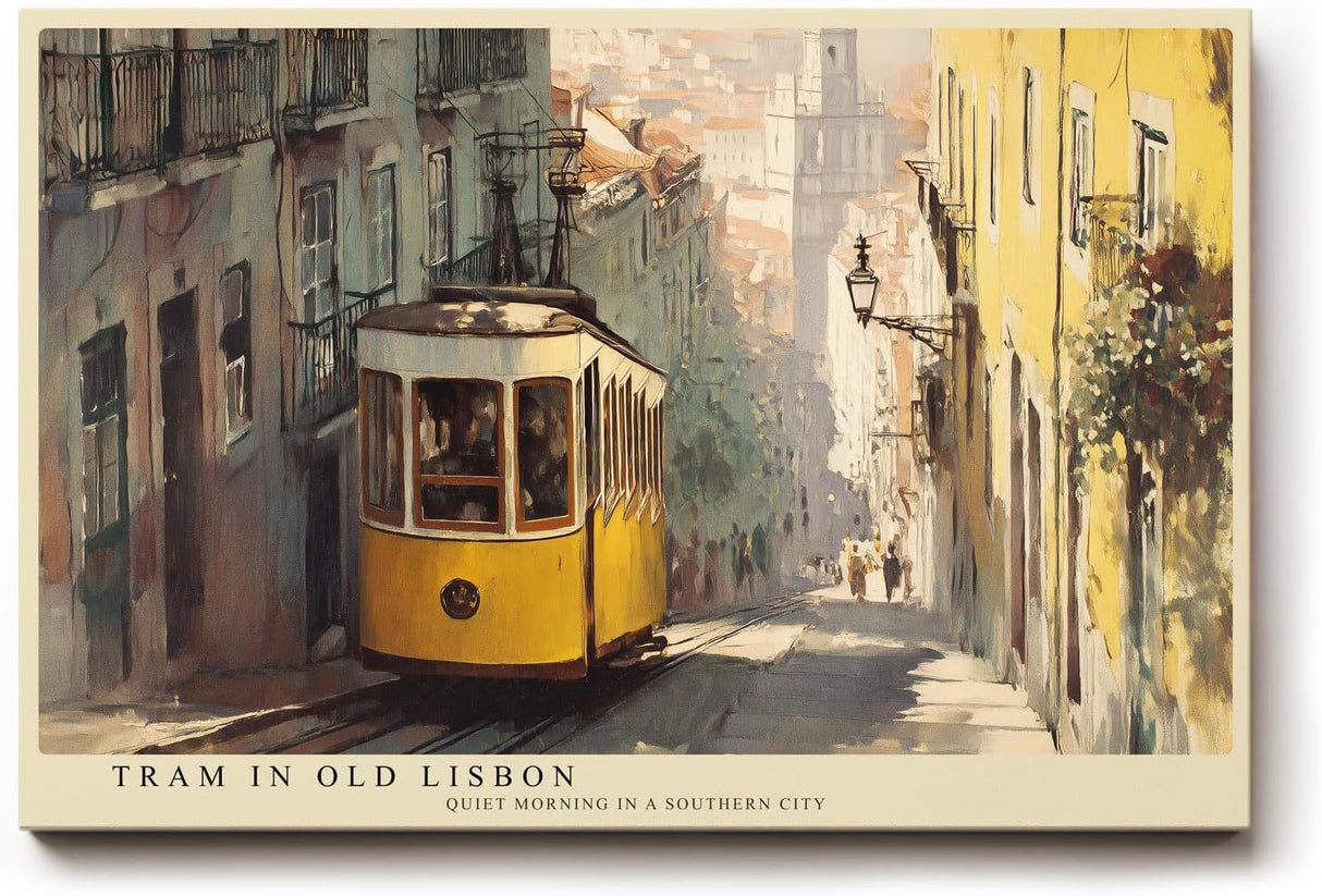 Paul Sinus Wandbild 120x80cm Straßenbahn in Lissabon – Mediterrane Stadtszene mit historischer Architektur