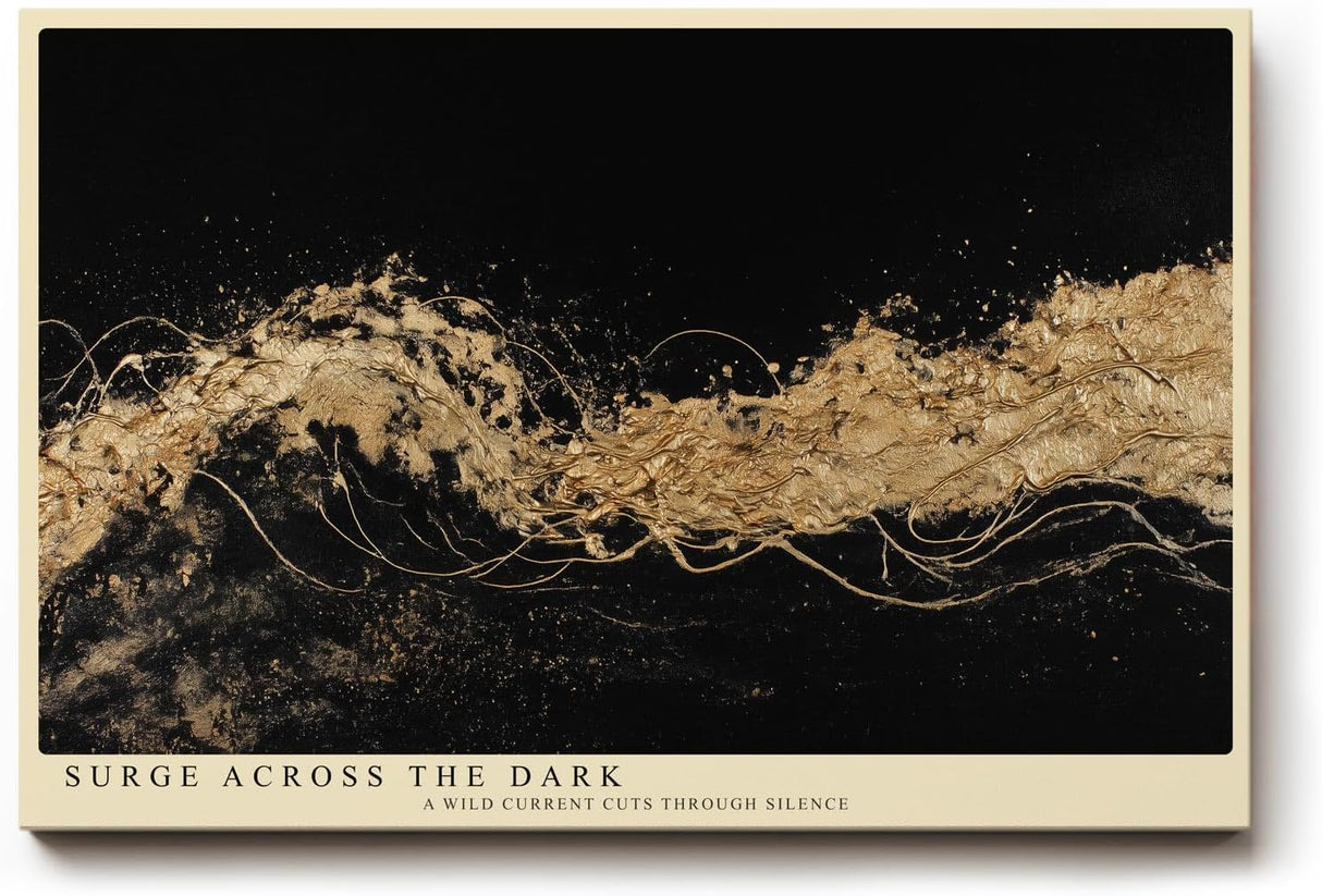 Paul Sinus Wandbild 120x80cm Surge Across the Dark Goldene Abstrakte Wellen Kunst auf Schwarz Modernes Luxus Wandbild 120x80cm