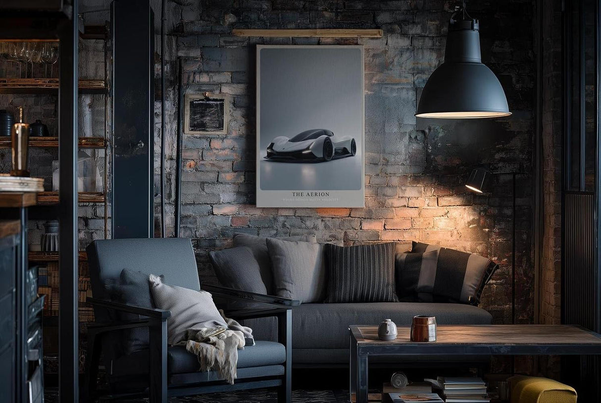 Paul Sinus Wandbild in 40x60cm The Aerion – Elegantes Supersportwagen-Design in Weiß mit schwarzen Akzenten vor minimalistischem Hintergrund