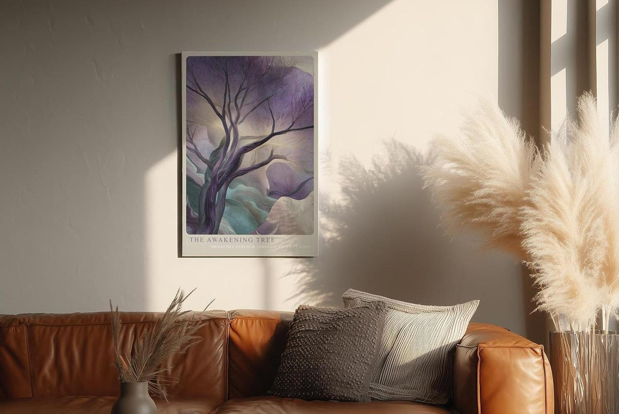 Paul Sinus Wandbild in 40x60cm The Awakening Tree – Künstlerische Naturdarstellung in sanften Violettund Grüntönen