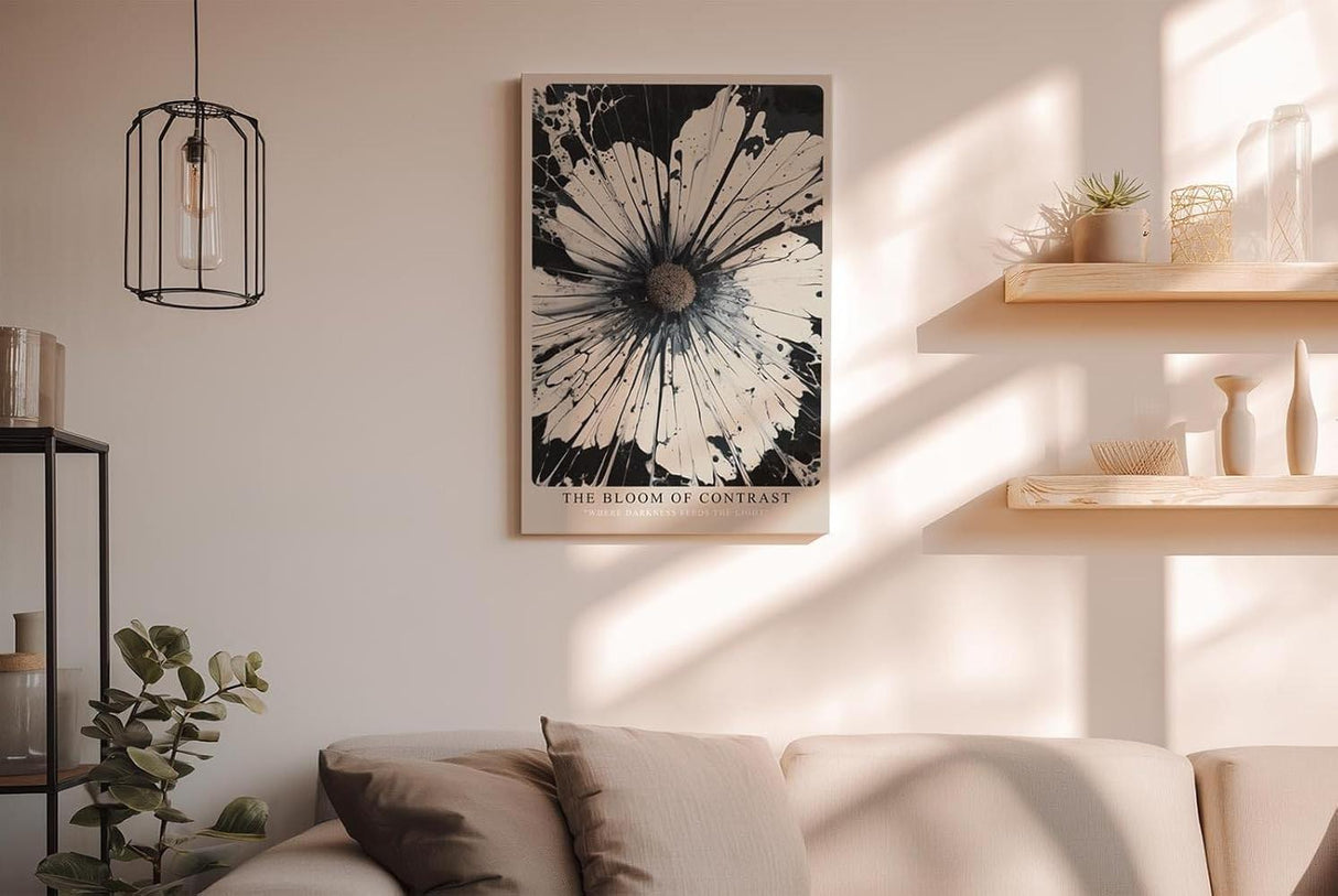 Paul Sinus Wandbild in 40x60cm The Bloom of Contrast – Abstraktes Blumenmotiv in Schwarz und Weiß mit intensiver Ausdruckskraft