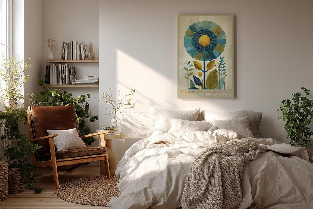 Paul Sinus Wandbild in 40x60cm The Blooming Balance stilisierte Blume in Blauund Gelbtönen moderne Naturkunst auf Leinwand