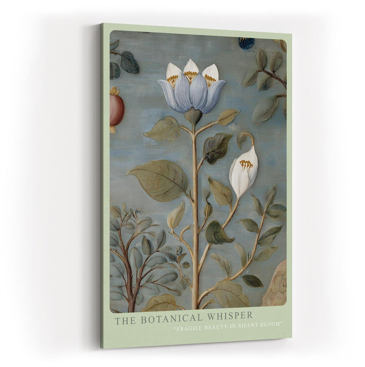 Paul Sinus Wandbild in 40x60cm The Botanical Whisper Feine botanische Illustration einer blauen Blüte mit Blättern auf dezentem Hintergrund