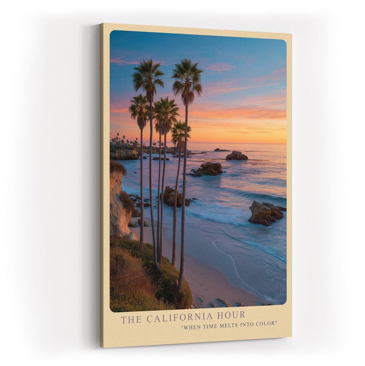 Paul Sinus Wandbild in 40x60cm The California Hour mit Sonnenuntergang und Palmenküste in warmen Farbtönen für elegante Wandgestaltung