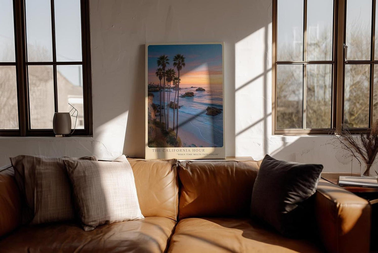 Paul Sinus Wandbild in 40x60cm The California Hour mit Sonnenuntergang und Palmenküste in warmen Farbtönen für elegante Wandgestaltung