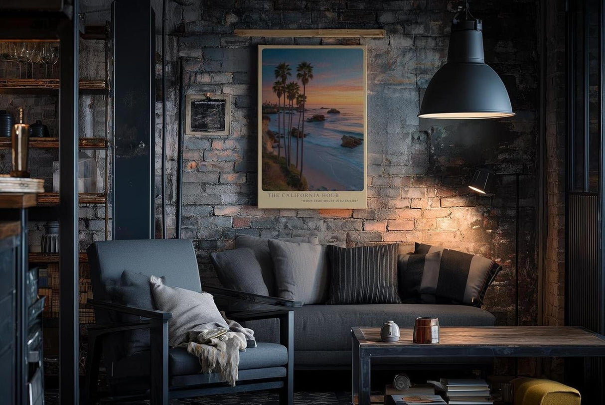 Paul Sinus Wandbild in 40x60cm The California Hour mit Sonnenuntergang und Palmenküste in warmen Farbtönen für elegante Wandgestaltung
