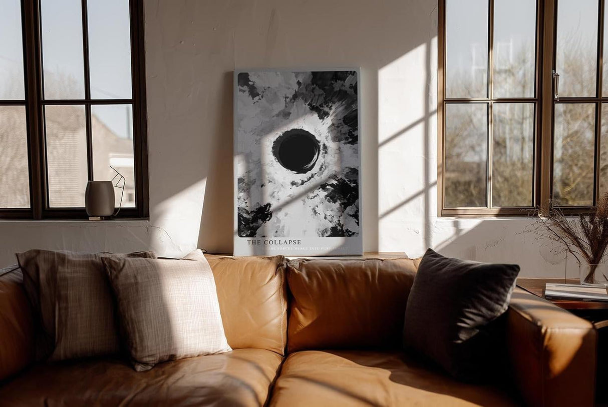 Paul Sinus Wandbild in 40x60cm The Collapse – Dramatische monochrome Kunst mit intensivem Zentrum und ausstrahlender Bewegung