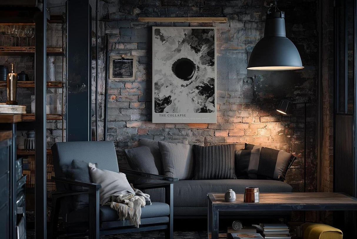 Paul Sinus Wandbild in 40x60cm The Collapse – Dramatische monochrome Kunst mit intensivem Zentrum und ausstrahlender Bewegung