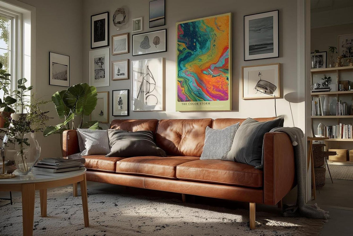 Paul Sinus Wandbild in 40x60cm The Color Storm – Abstrakte Farbwelle in kräftigen Blau-, Orange-, Pinkund Grüntönen
