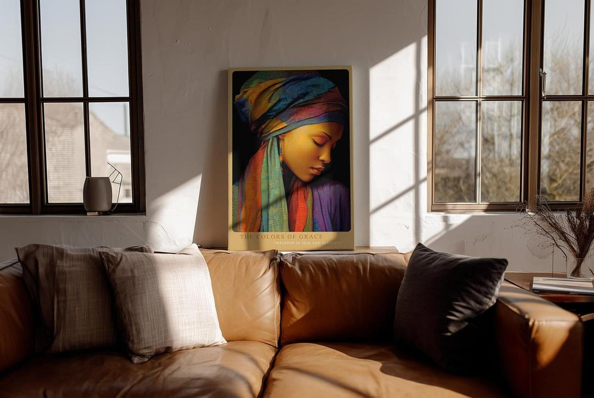 Paul Sinus Wandbild in 40x60cm The Colors of Grace afrikanische Frau mit buntem Kopftuch in detailreicher moderner Malerei für elegante Wohnakzente