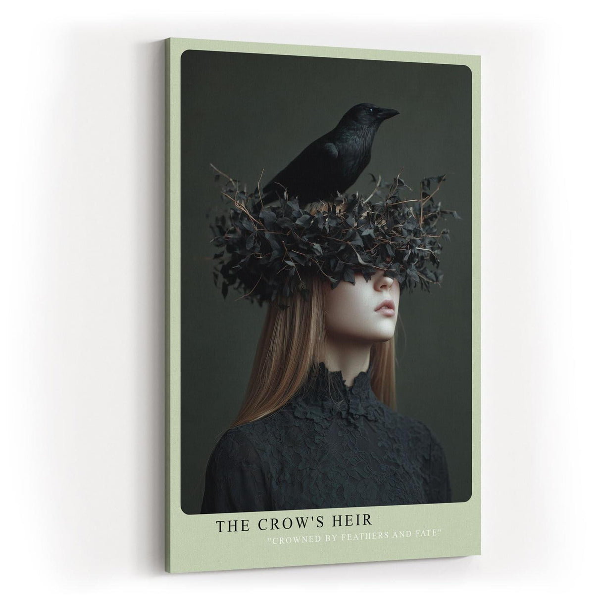 Paul Sinus Wandbild in 40x60cm The Crow's Heir – Porträt einer Frau mit Krähenkrone aus Zweigen und Blättern