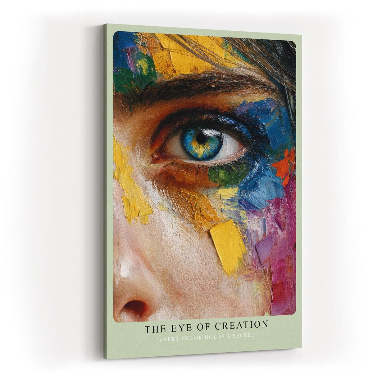 Paul Sinus Wandbild in 40x60cm The Eye of Creation – künstlerisches Augenporträt mit farbintensiver Malstruktur für kreative Raumgestaltung