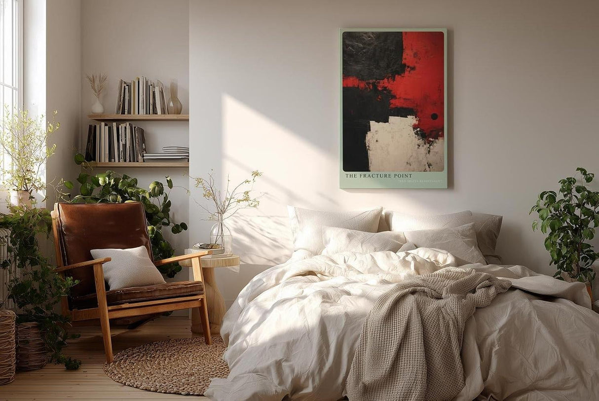 Paul Sinus Wandbild in 40x60cm The Fracture Point – Kraftvolle abstrakte Kunst in Rot, Schwarz und Weiß mit markanten Farbflächen