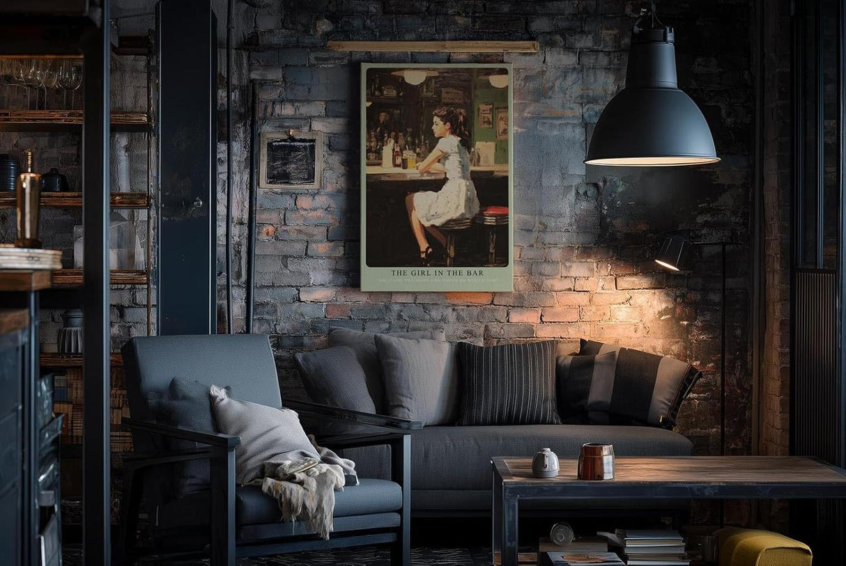 Paul Sinus Wandbild in 40x60cm The Girl in the Bar nostalgische Szene einer Frau an der Bar in Bilder Stil für stilvolle Raumgestaltung