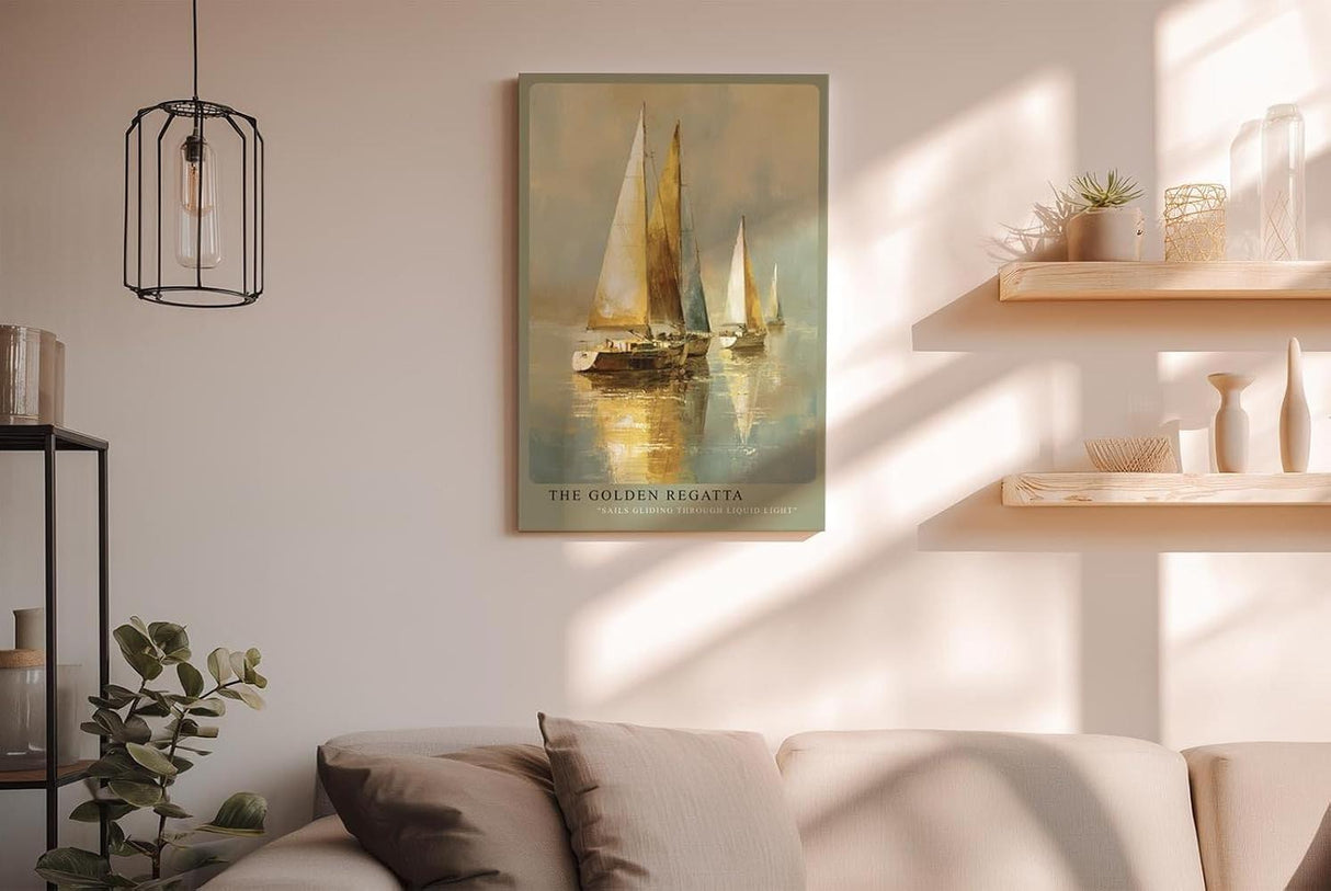 Paul Sinus Wandbild in 40x60cm The Golden Regatta – Segelboote im warmen Licht auf ruhigem Wasser