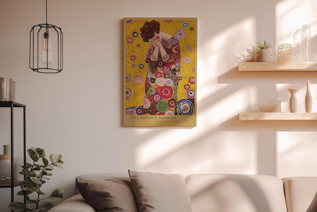 Paul Sinus Wandbild in 40x60cm The Golden Sorrow – ausdrucksstarkes Kunstmotiv im goldenen Mosaikstil für elegante Raumgestaltung