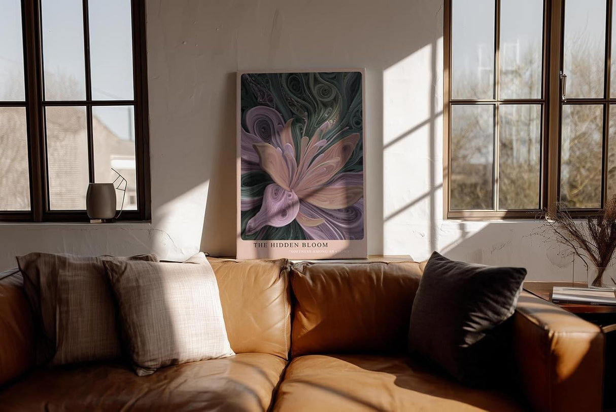 Paul Sinus Wandbild in 40x60cm The Hidden Bloom – Abstraktes Blumenmotiv in gedeckten Rosa-, Lilaund Grüntönen mit plastischer Struktur