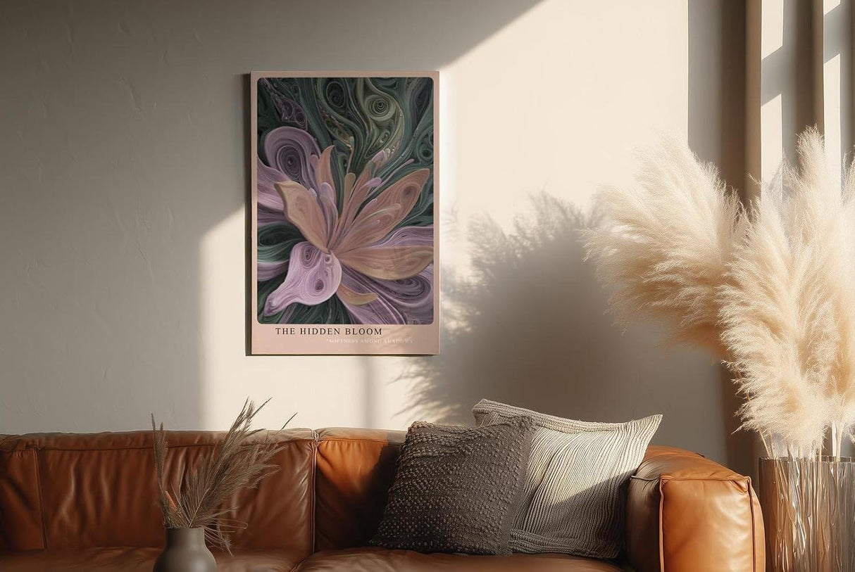 Paul Sinus Wandbild in 40x60cm The Hidden Bloom – Abstraktes Blumenmotiv in gedeckten Rosa-, Lilaund Grüntönen mit plastischer Struktur
