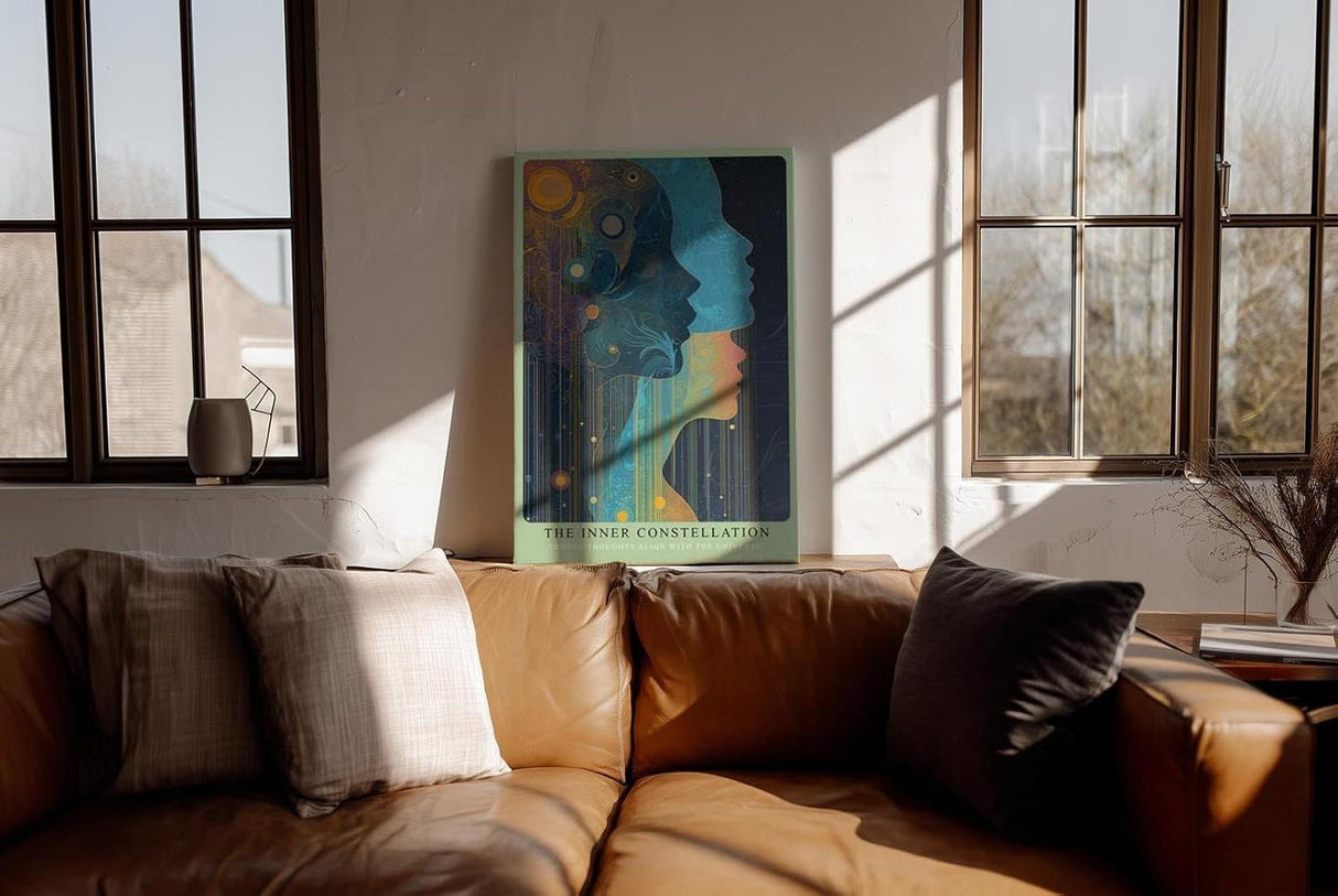 Paul Sinus Wandbild in 40x60cm The Inner Constellation – abstrakte Silhouetten mit kosmischen Mustern, spirituelle Kunst in intensiven Farbtönen