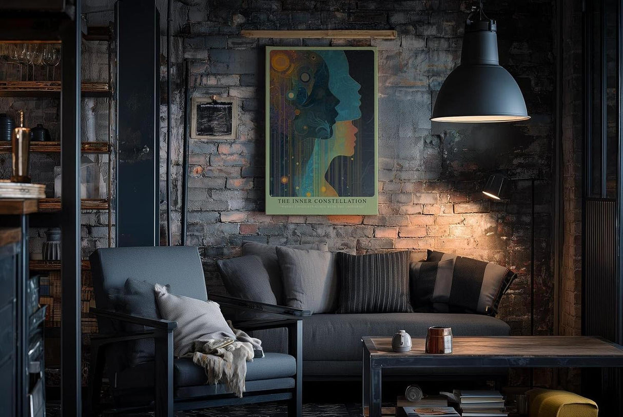 Paul Sinus Wandbild in 40x60cm The Inner Constellation – abstrakte Silhouetten mit kosmischen Mustern, spirituelle Kunst in intensiven Farbtönen