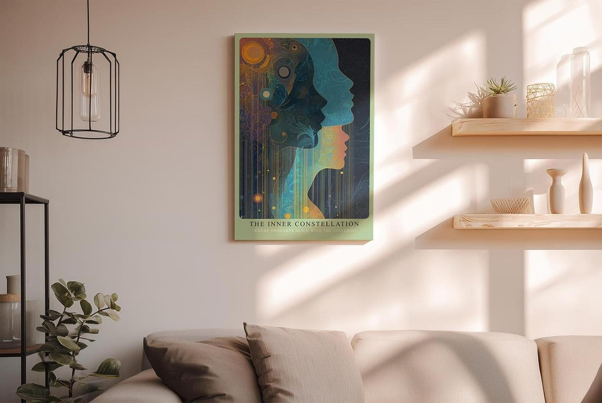 Paul Sinus Wandbild in 40x60cm The Inner Constellation – abstrakte Silhouetten mit kosmischen Mustern, spirituelle Kunst in intensiven Farbtönen