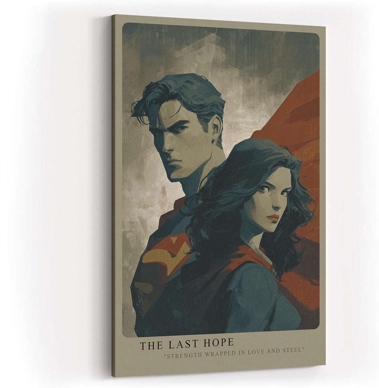 Paul Sinus Wandbild in 40x60cm The Last Hope – Superman und Frau in epischer Pose, moderne Kunst mit starker Symbolik