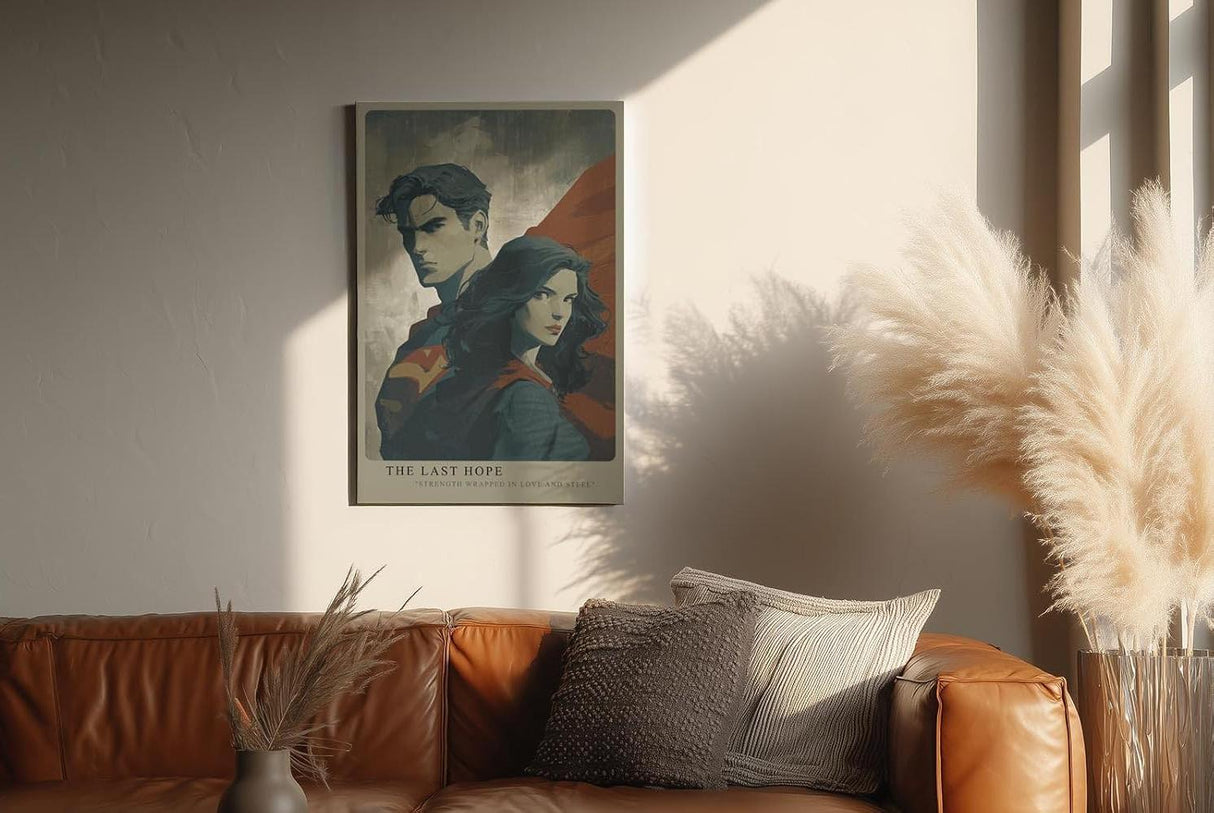 Paul Sinus Wandbild in 40x60cm The Last Hope – Superman und Frau in epischer Pose, moderne Kunst mit starker Symbolik