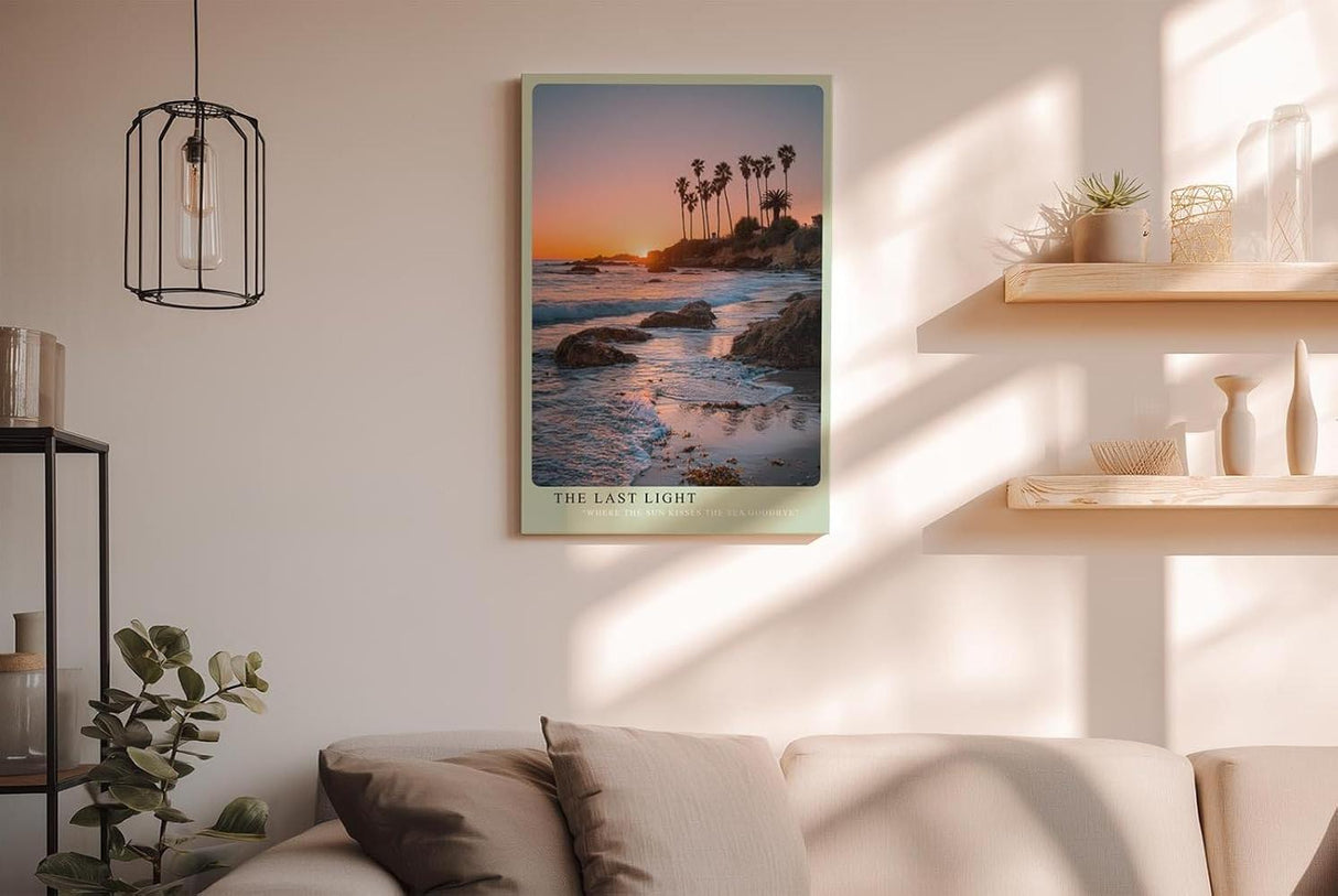 Paul Sinus Wandbild in 40x60cm The Last Light mit malerischem Sonnenuntergang und Palmenküste für stimmungsvolle Wandgestaltung