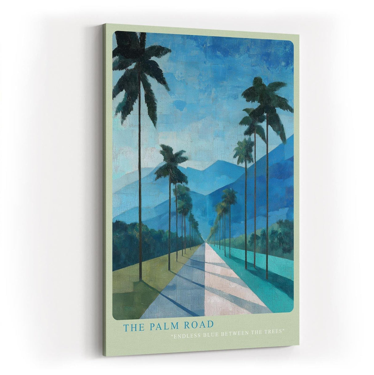 Paul Sinus Wandbild in 40x60cm The Palm Road mit malerischen Palmen und blauem Gebirgsblick in endloser Tiefe für stilvolle Raumgestaltung