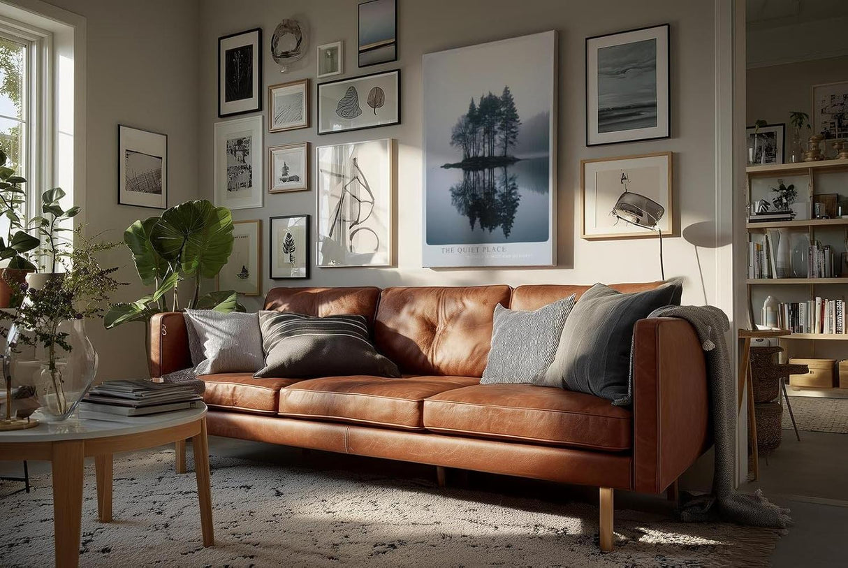Paul Sinus Wandbild in 40x60cm The Quiet Place – Nebelige Bauminsel mit Spiegelung im See, beruhigendes Naturmotiv in sanften Blautönen