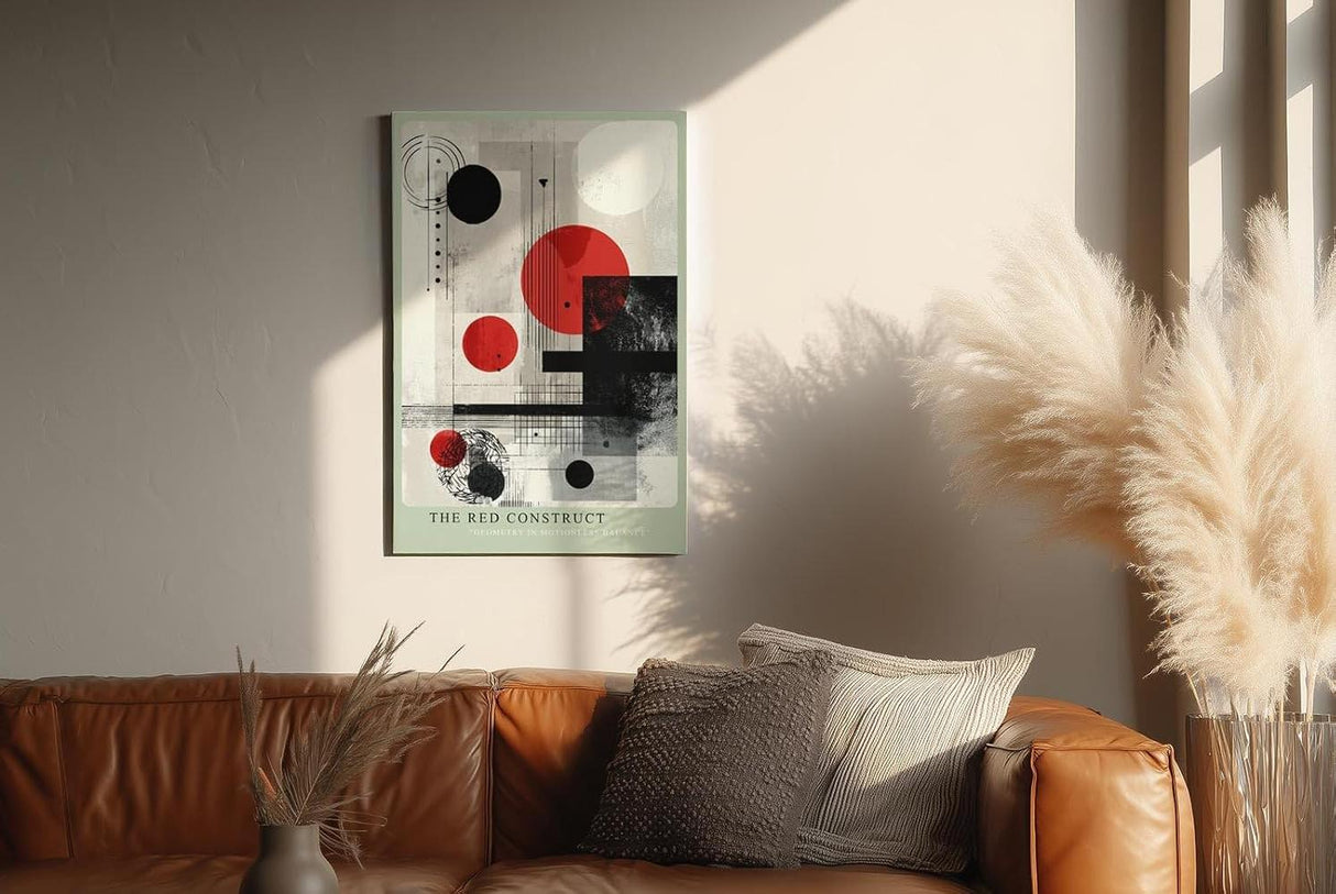 Paul Sinus Wandbild in 40x60cm The Red Construct – Geometrische Abstraktion in Rot, Schwarz und Weiß mit klaren Linien und markanten Formen