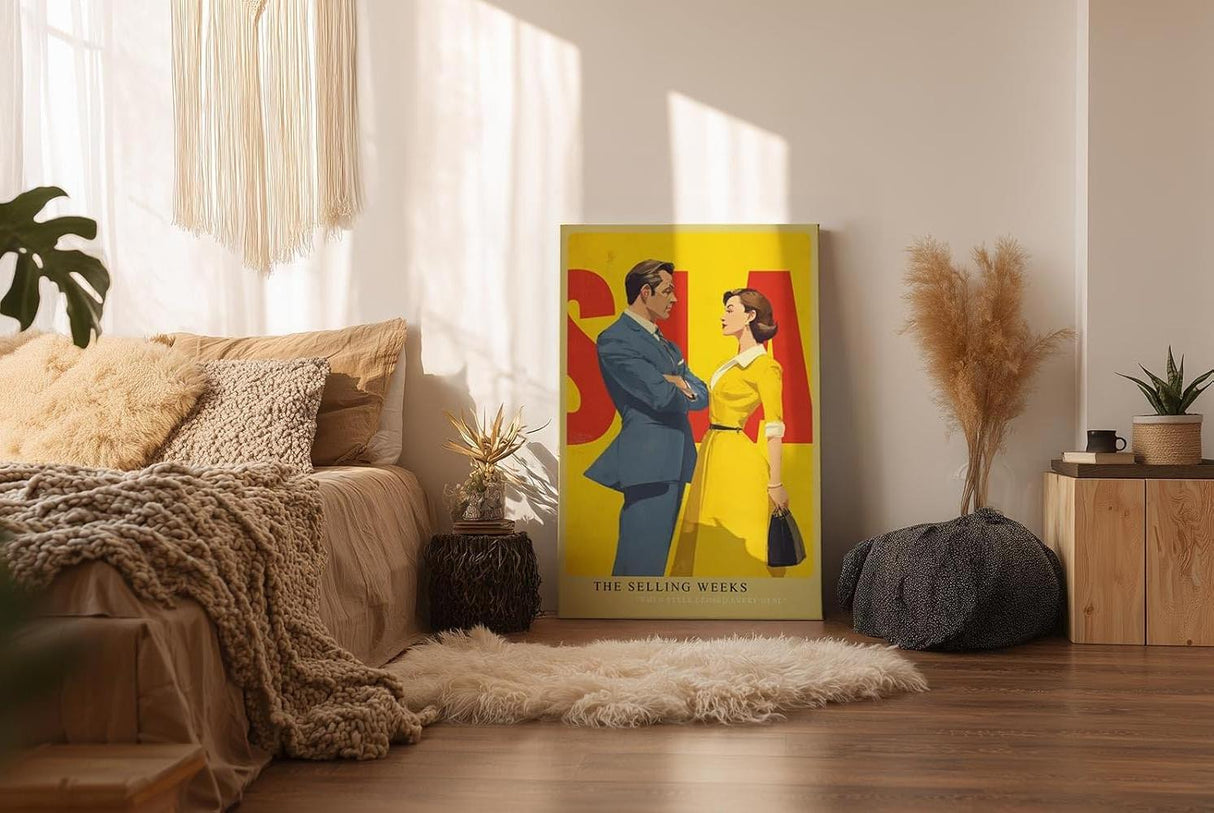 Paul Sinus Wandbild in 40x60cm The Selling Weeks – Vintage Business Couple im Retro-Stil, stilvolle Illustration in leuchtenden Farben
