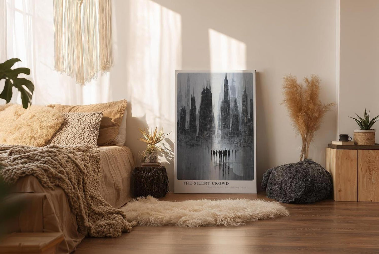 Paul Sinus Wandbild in 40x60cm The Silent Crowd Silhouetten einer Menschenmenge vor hoch aufragender Skyline in grauer Farbkomposition