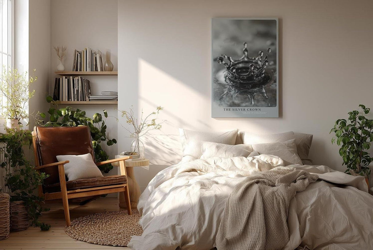 Paul Sinus Wandbild in 40x60cm The Silver Crown – Makroaufnahme einer Wasserkrone in silbrigen Reflexen