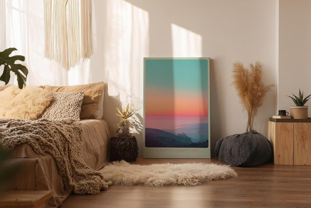 Paul Sinus Wandbild in 40x60cm The Sleeping Landscape mit pastellfarbenem Sonnenuntergang über sanften Hügeln für beruhigende Wandgestaltung