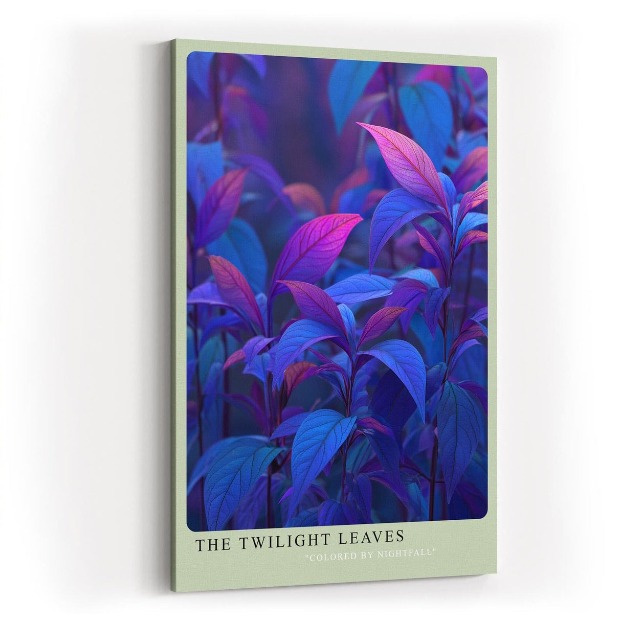 Paul Sinus Wandbild in 40x60cm The Twilight Leaves – Intensiv gefärbte Pflanzenblätter in Blauund Lilatönen, inspiriert vom Zauber der Dämmerung