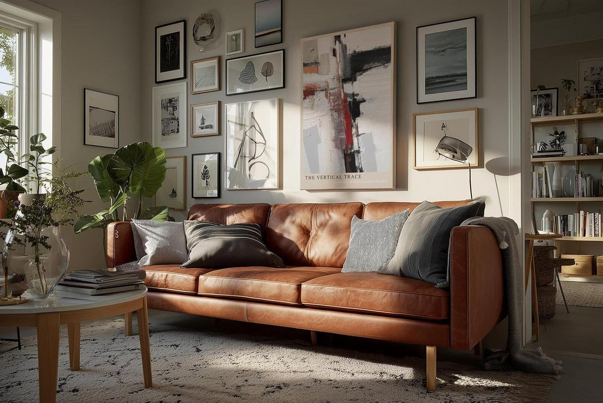 Paul Sinus Wandbild in 40x60cm The Vertical Trace – Abstrakte Komposition mit vertikalen und horizontalen Linien in Rot, Schwarz, Weiß und Beige