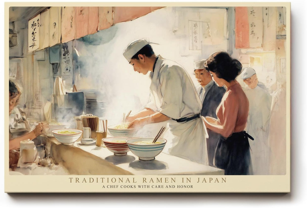 Paul Sinus Wandbild 120x80cm Traditionelle Ramen Küche – Japanische Kochszene mit authentischer Marktatmosphäre