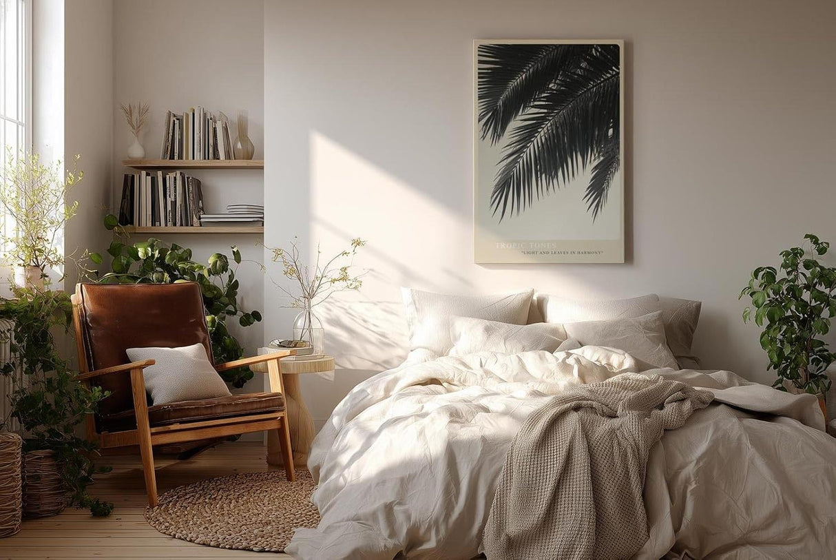 Paul Sinus Wandbild in 40x60cm Tropic Tones – harmonisches Palmenmotiv in sanften Sepiatönen auf Leinwand für stilvolle Raumgestaltung