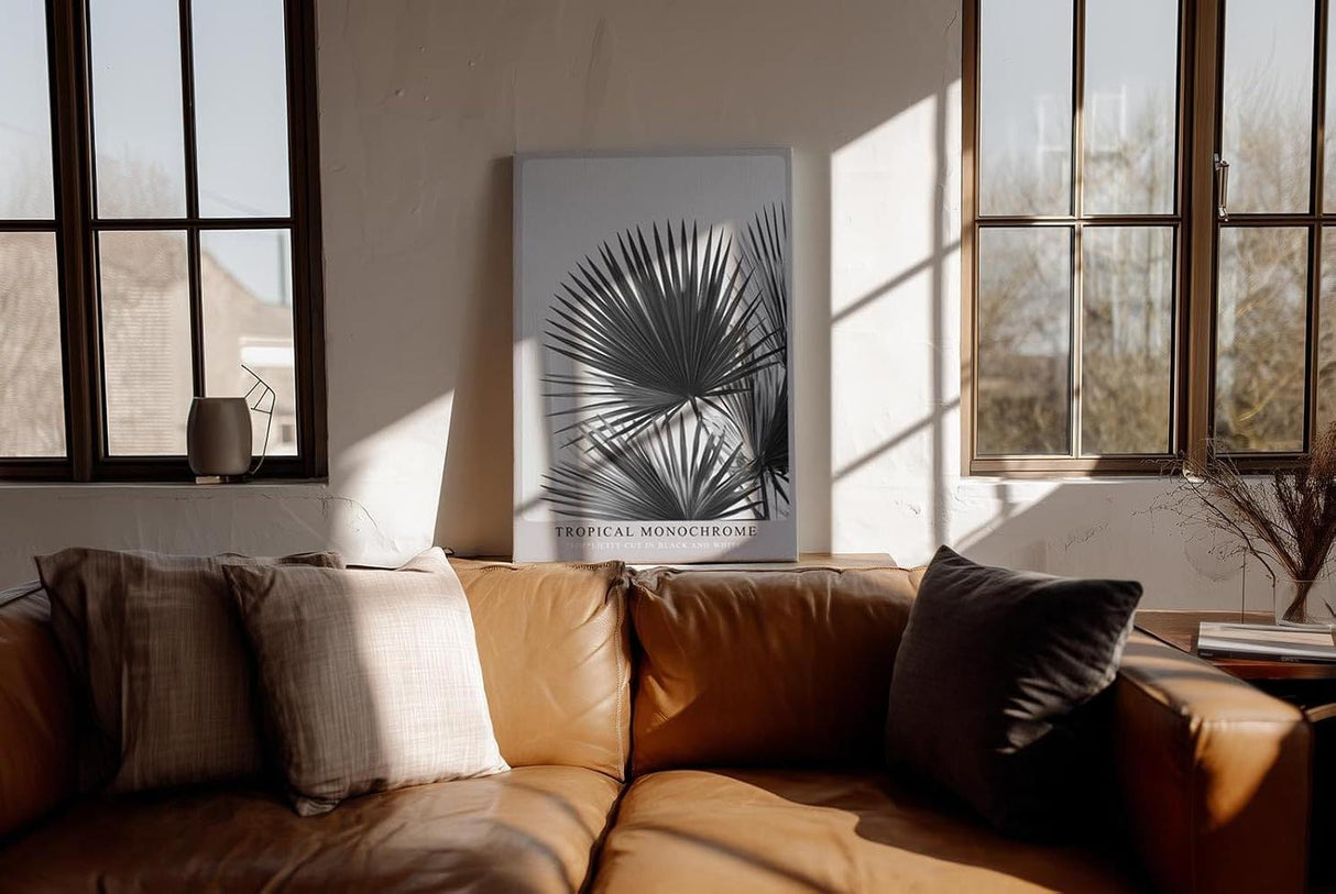 Paul Sinus Wandbild in 40x60cm Tropical Monochrome – stilvolle Palmenblätter in Schwarz-Weiß Fotokunst für modernes Wohndesign auf hochwertiger Leinwand