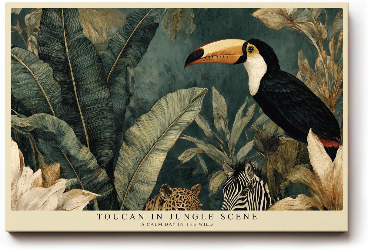 Paul Sinus Wandbild 120x80cm Tukan im Tropischen Dschungel Exotische Vogelkunst mit Blättern Natur Wanddekoration