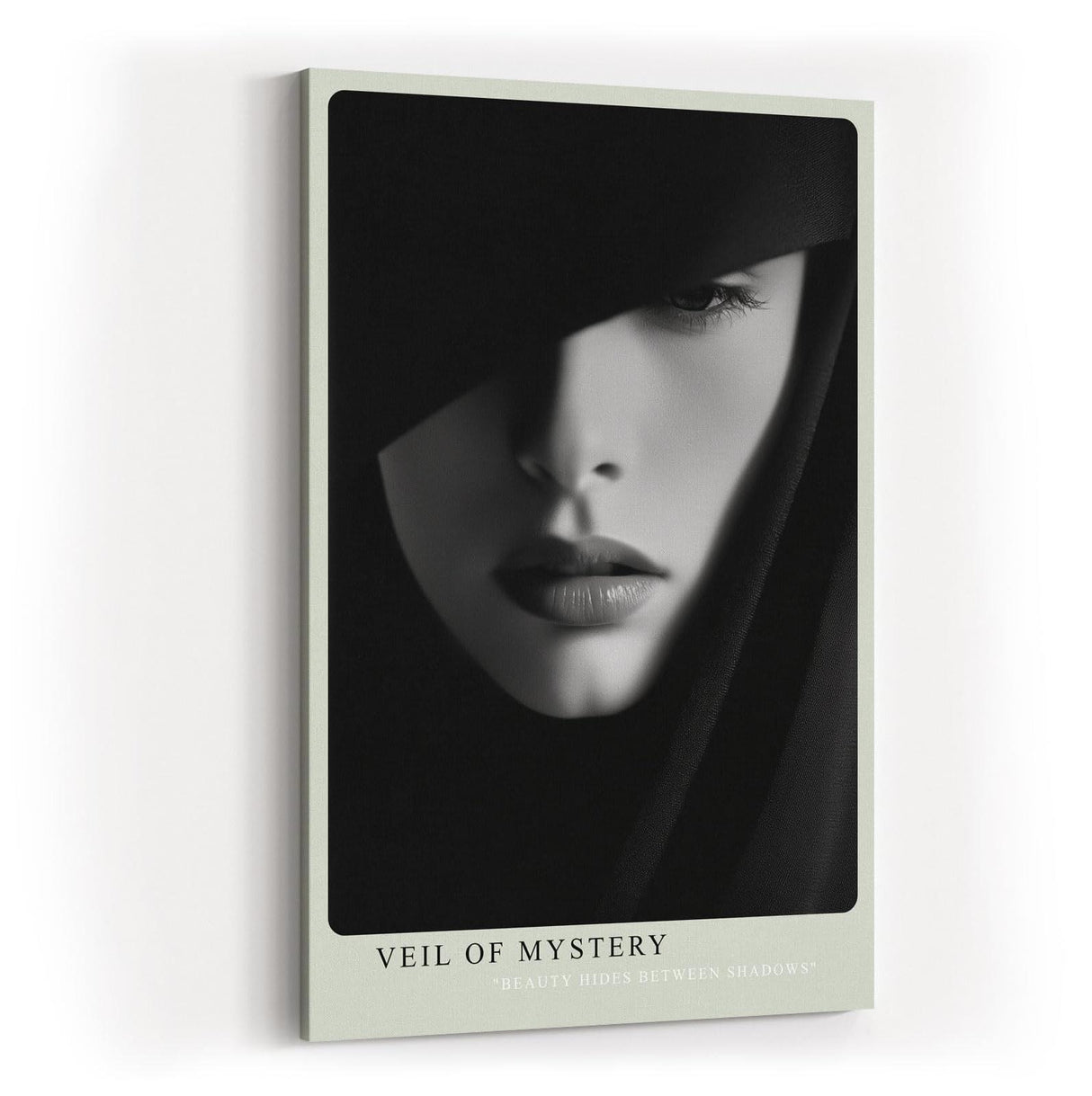 Paul Sinus Wandbild in 40x60cm Veil of Mystery – geheimnisvolles Schwarz-Weiß-Porträt mit verhülltem Blick für elegante Raumgestaltung