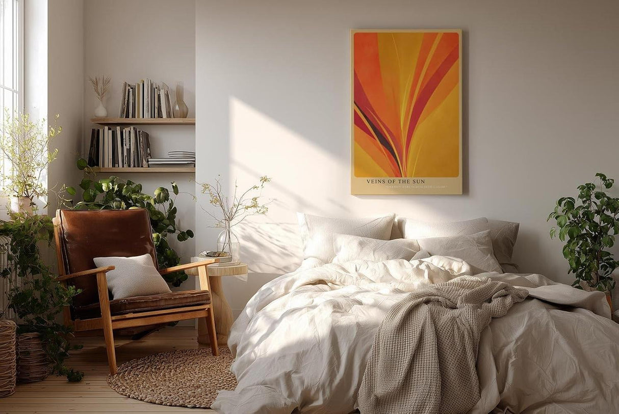 Paul Sinus Wandbild in 40x60cm Veins of the Sun – Abstrakte Komposition aus strahlendem Gelb, Orange und Rot in dynamischer Linienführung