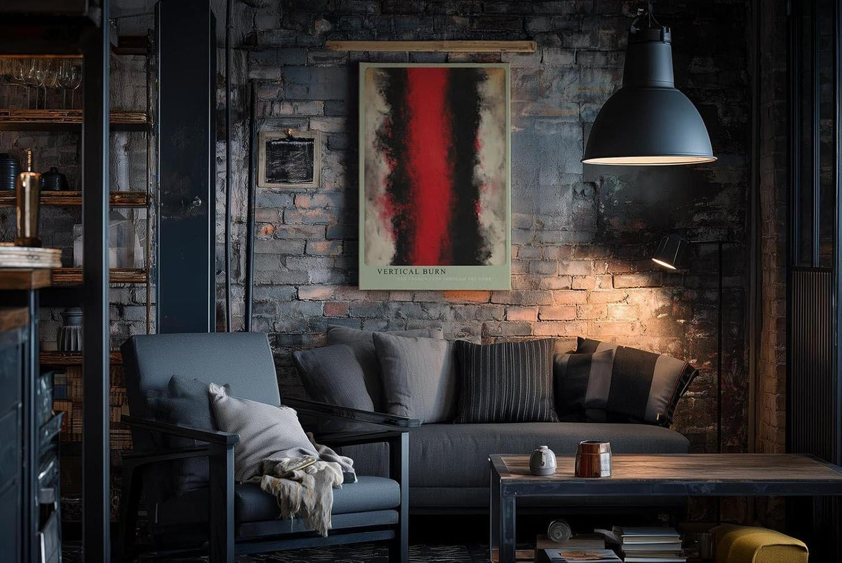 Paul Sinus Wandbild in 40x60cm Vertical Burn – Kraftvolles abstraktes Kunstwerk mit leuchtend rotem Zentrum