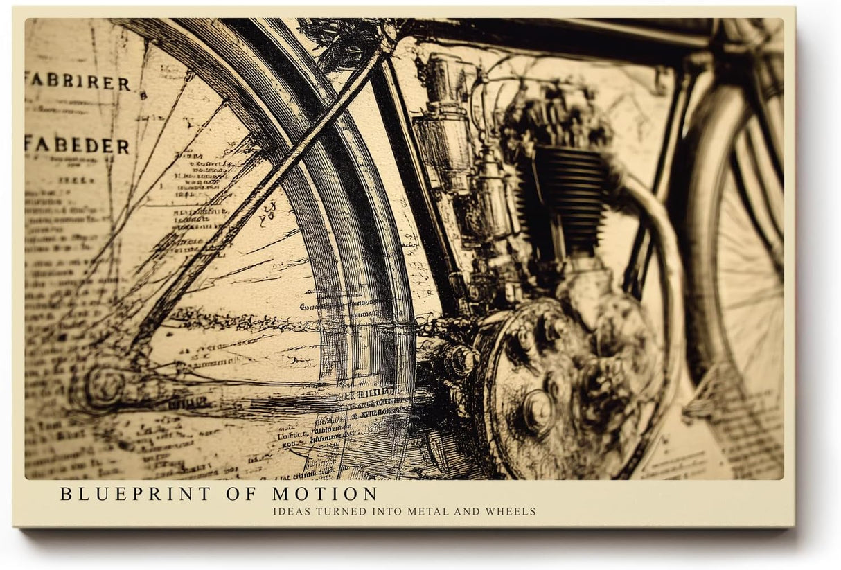 Paul Sinus Wandbild 120x80cm Vintage Motorrad Illustration technische Zeichnung Retro Maschinenkunst Wanddekoration fuer Wohnzimmer Büro Werkstatt